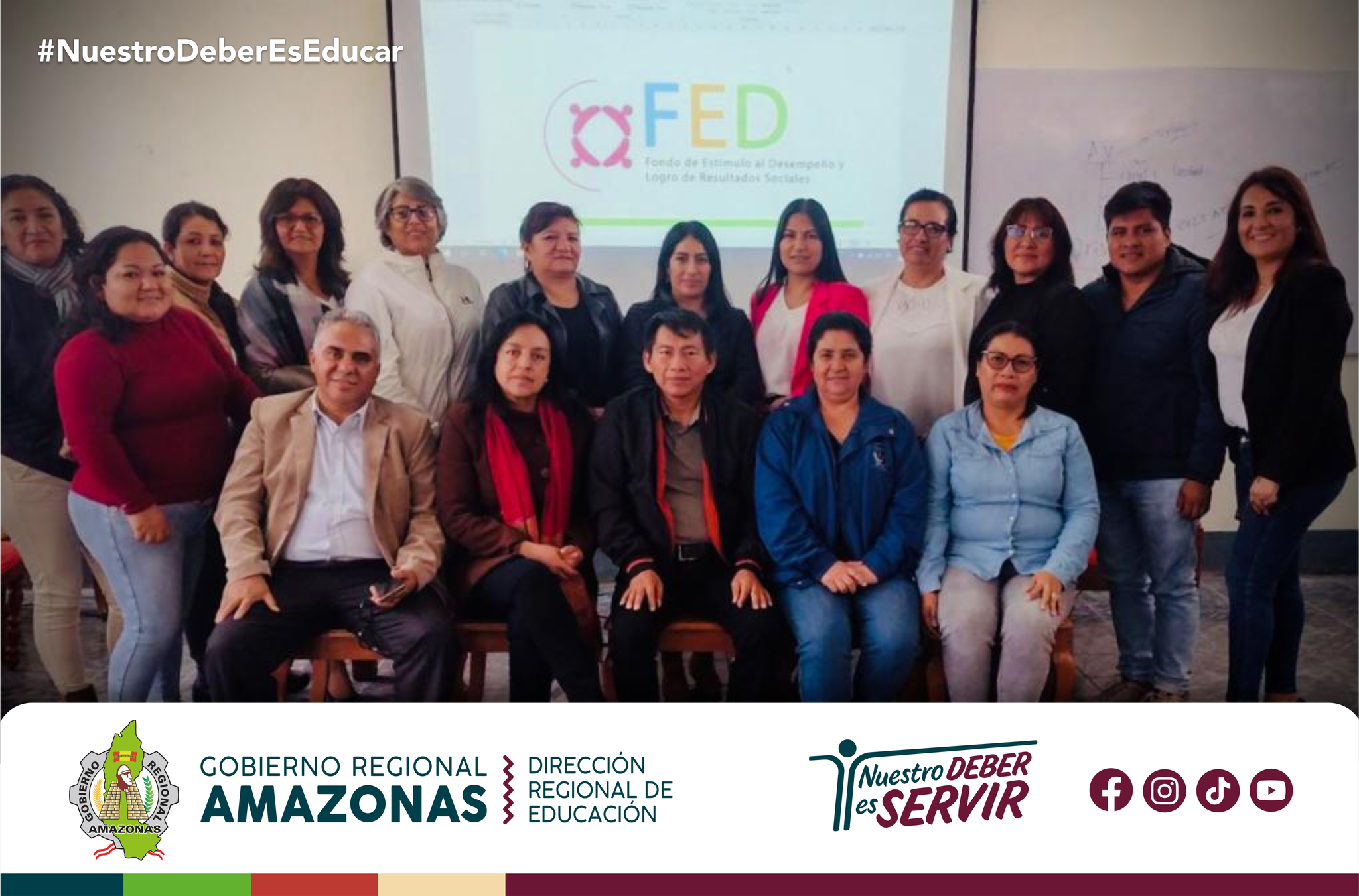 La Dirección Regional de Educación Amazonas con la participación del Director Regional de Educación, Dr. Pastor Izquierdo Suárez, del Director de Gestión Pedagógica, Elver Puerta Salazar y de los especialistas del nivel inicial de la región, desarrollaron el ‘‘Taller de Verificación de Avances de la Meta de Cobertura”.
Esta actividad se ejecuta en el marco del convenio del Fondo de Estímulos al Desempeño y Logros de Resultados Sociales – FED que busca impulsar el desarrollo infantil temprano mediante acceso a la educación inicial de niñas y niños de 3 años, así como el registro de matrícula en el SIAGIE. (Sistema de Información de Apoyo a la. Gestión de la Institución Educativa).