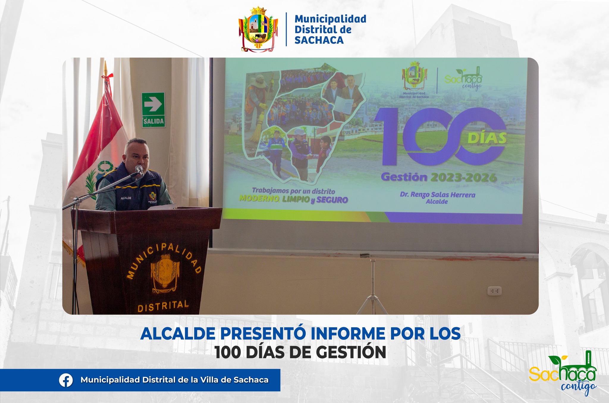 Alcalde Renzo Salas presentó informe sobre los 100 Días de Gestión ante dirigentes y vecinos del distrito.
