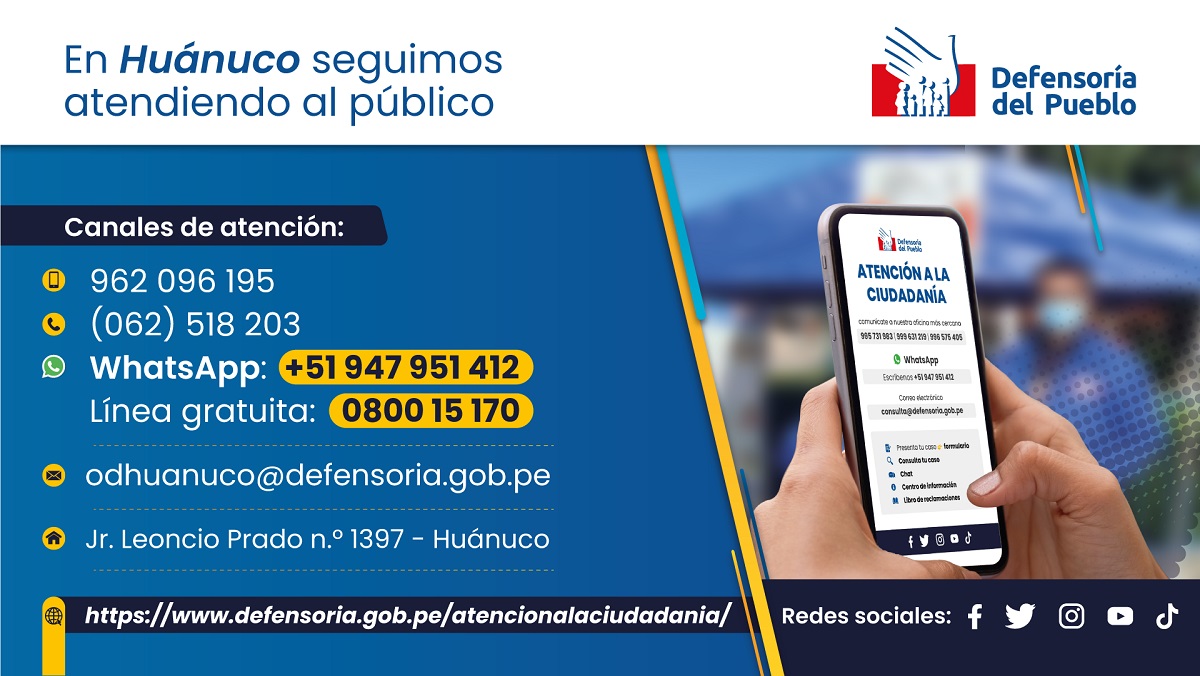 cartel informativo con datos de la oficina defensorial de Huánuco