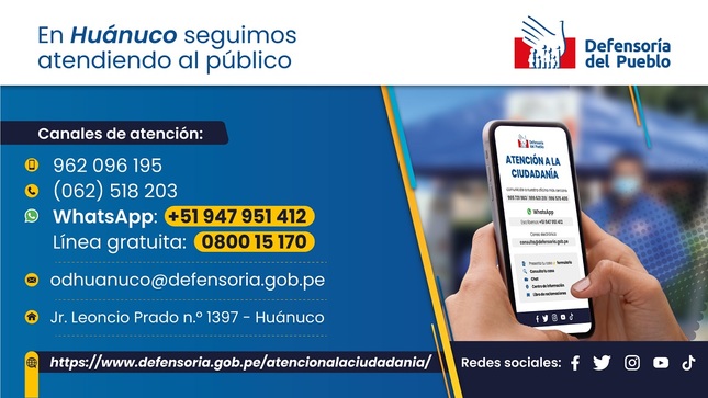 cartel informativo con datos de la oficina defensorial de Huánuco
