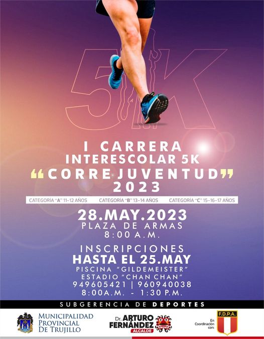 este 28 de mayo se realizará I Carrera Interescolar 5K “Corre Juventud 2023”.