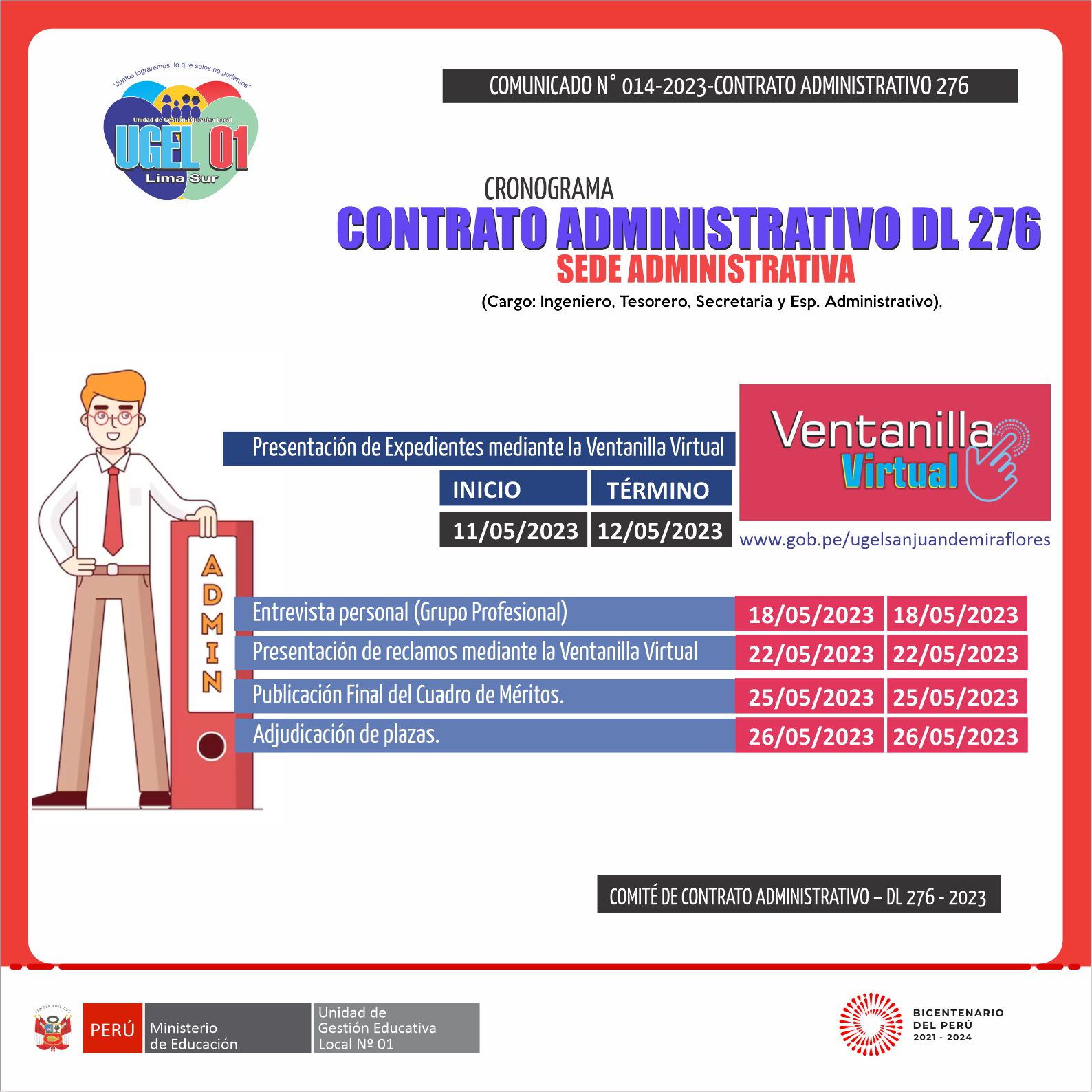 Comunicado 014-2023 - contratos 276-cronograma- sede administrativa