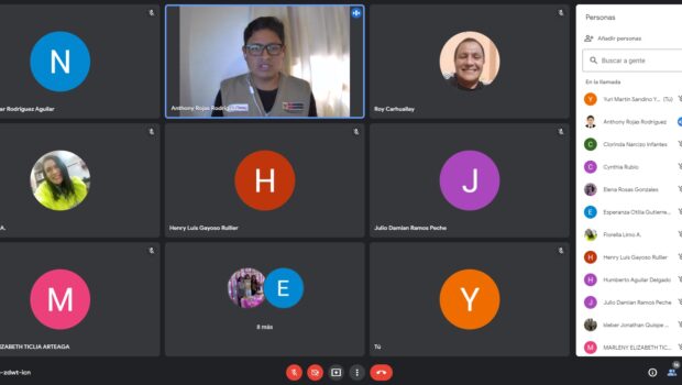 Servidores de la unidad ejecutora brindando una charla virtual dirgida a docentes