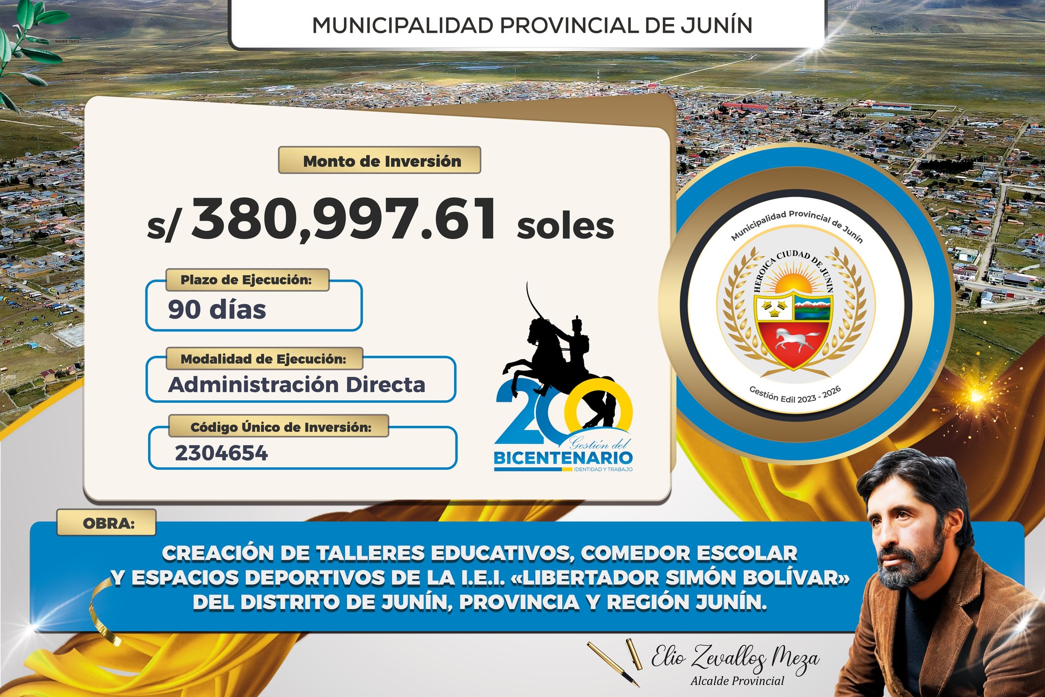 CREACIÓN DE TALLERES EDUCATIVOS, COMEDOR ESCOLAR Y ESPACIOS DEPORTIVOS DE LA INSTITUCIÓN EDUCATIVA INTEGRADO LIBERTADOR SIMÓN BOLÍVAR DEL DISTRITO DE JUNÍN, PROVINCIA Y REGIÓN JUNÍN
