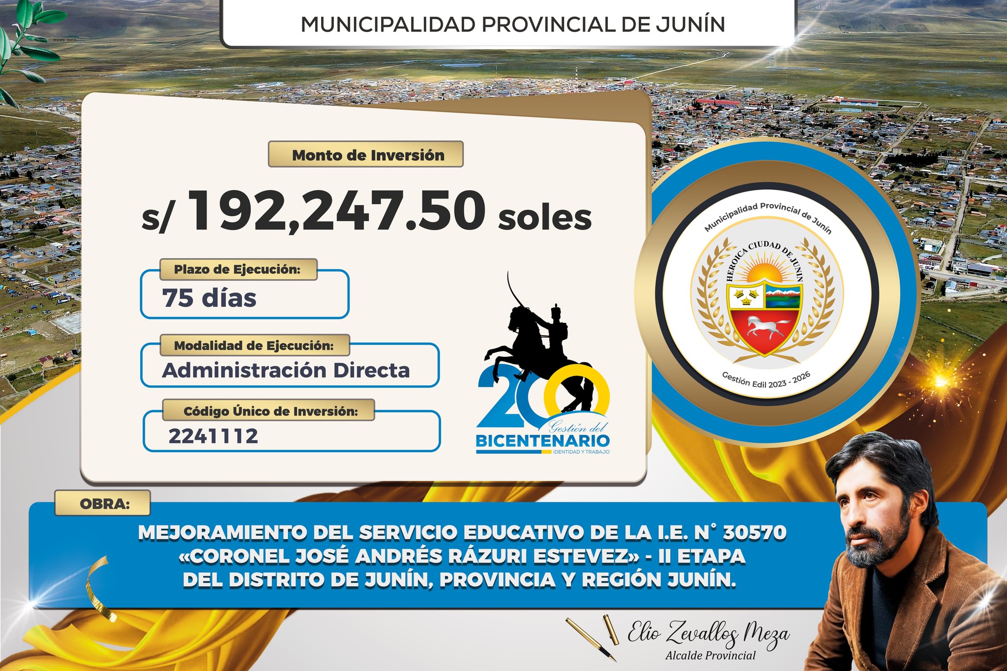 MEJORAMIENTO DE LA INSTITUCIÓN EDUCATIVA N° 30570 “CORONEL JOSÉ ANDRÉS RÁZURI” - II ETAPA, DEL DISTRITO DE JUNÍN, PROVINCIA Y REGIÓN JUNÍN