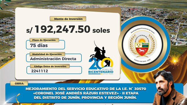 MEJORAMIENTO DE LA INSTITUCIÓN EDUCATIVA N° 30570 “CORONEL JOSÉ ANDRÉS RÁZURI” - II ETAPA, DEL DISTRITO DE JUNÍN, PROVINCIA Y REGIÓN JUNÍN