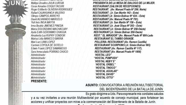 Reunión multisectorial del Bicentenario de la Batalla de Junín.