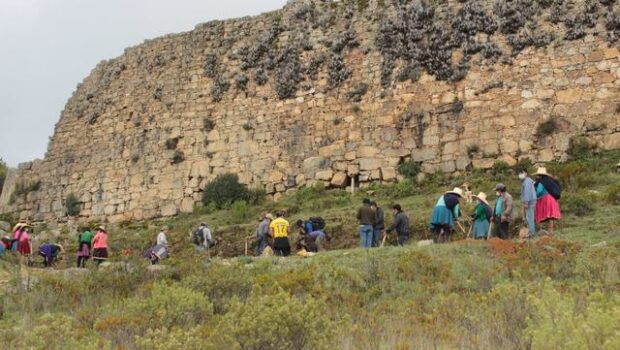 Población de Marcahuamachuco realizando actividades comunales en favor del patrimonio arqueológico