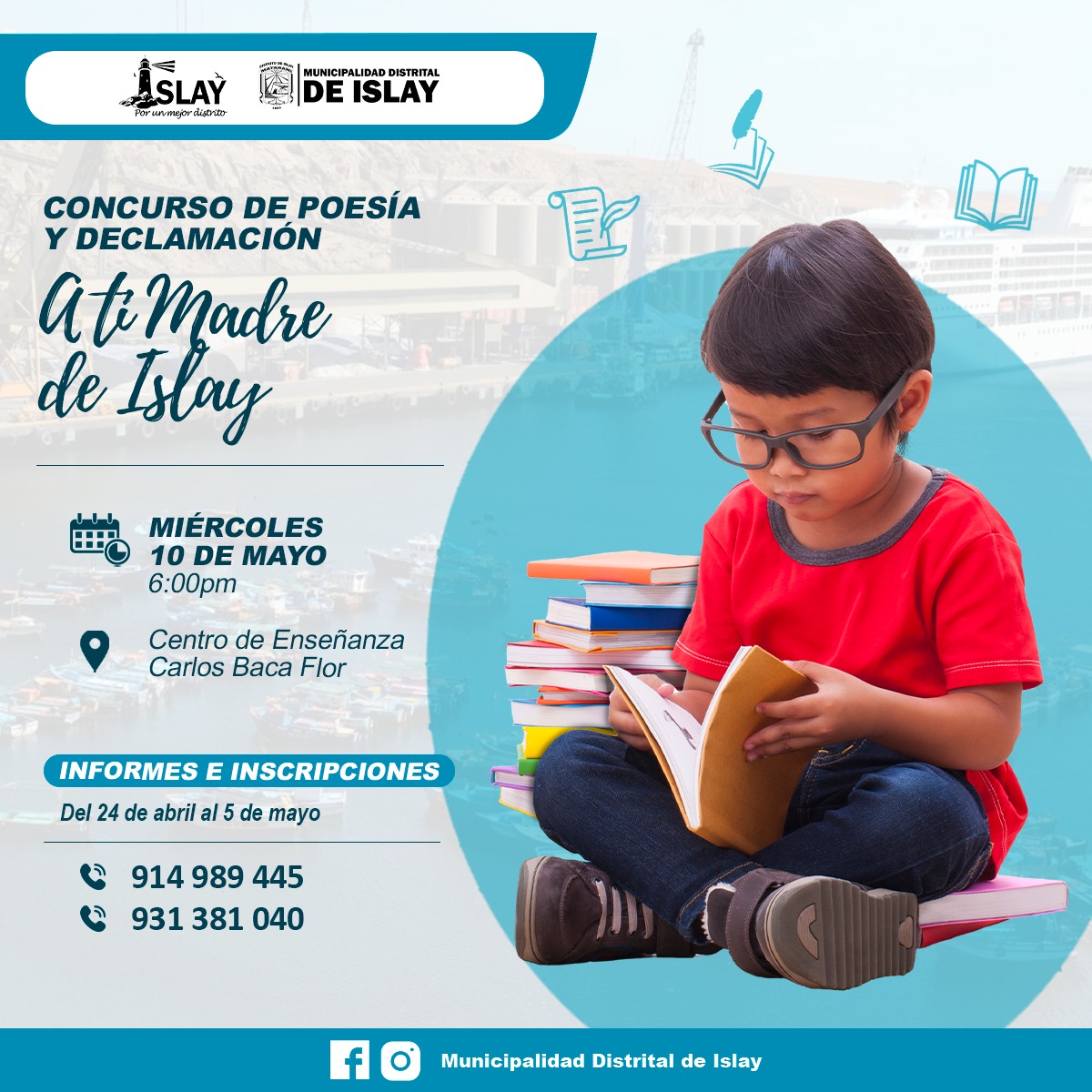 Imagen Publicitaria del Concurso de Poesía y Declamación "A ti madre de Islay"