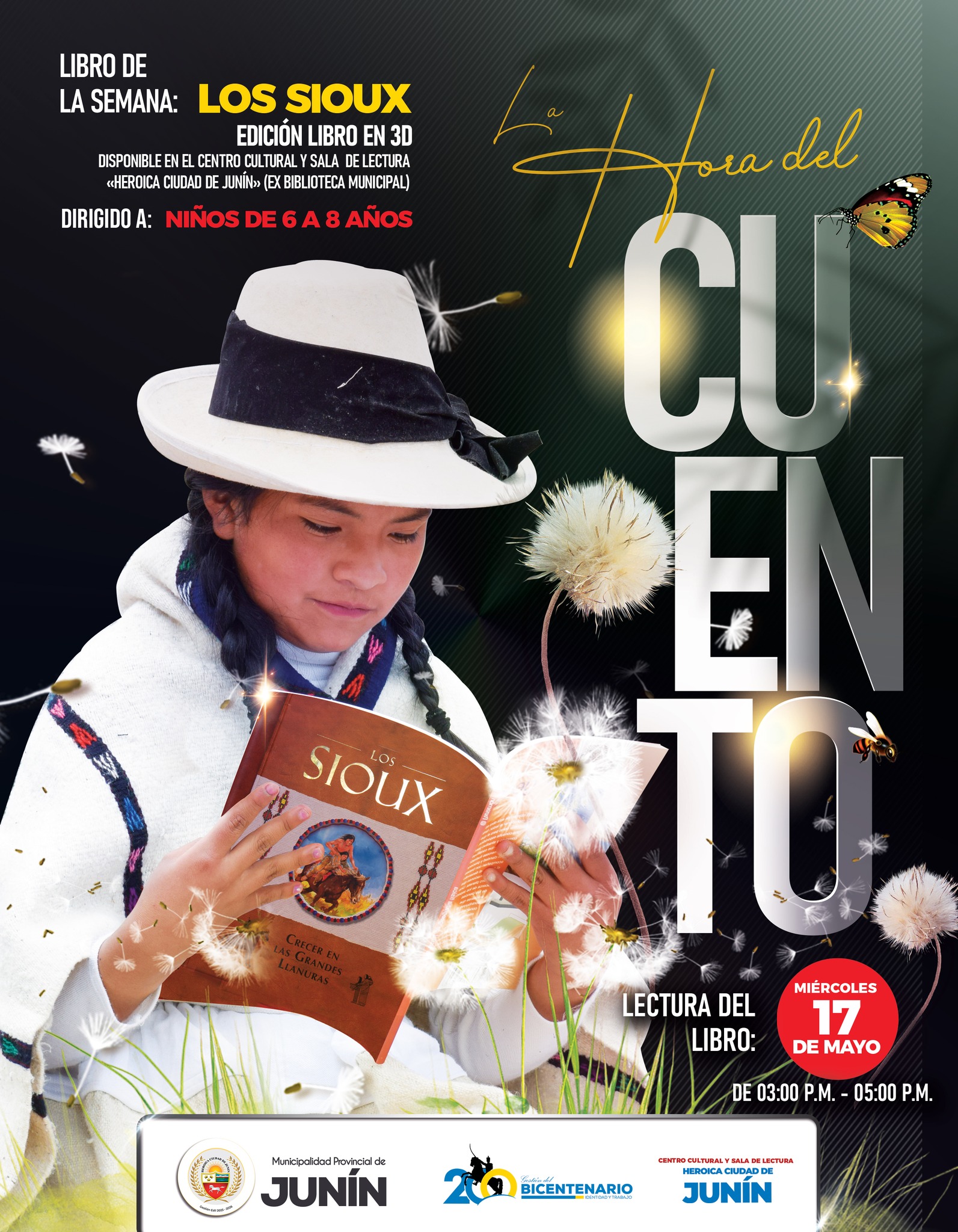 ¡Descubre "LOS SIOUX" en "La Hora del Cuento"! Libro en 3D promovido por la Municipalidad de Junín. Participa el 17 de mayo en el Centro Cultural.