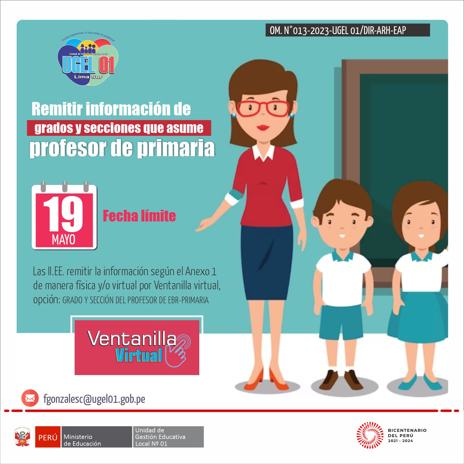 Remitir información de grados y secciones que asume profesor de primaria