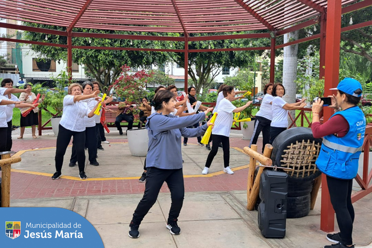 Nuestros adultos mayores del #CIAM de Jesús María 👵👴 participaron de un taller de Taichi al aire libre en nuestro hermoso 📍Parque Habich.