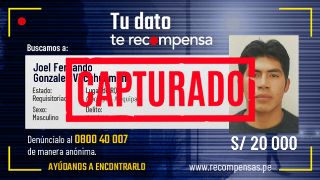 Mininter ofrecía recompensa de S/ 20 000 por información relevante que contribuya a su ubicación y captura.