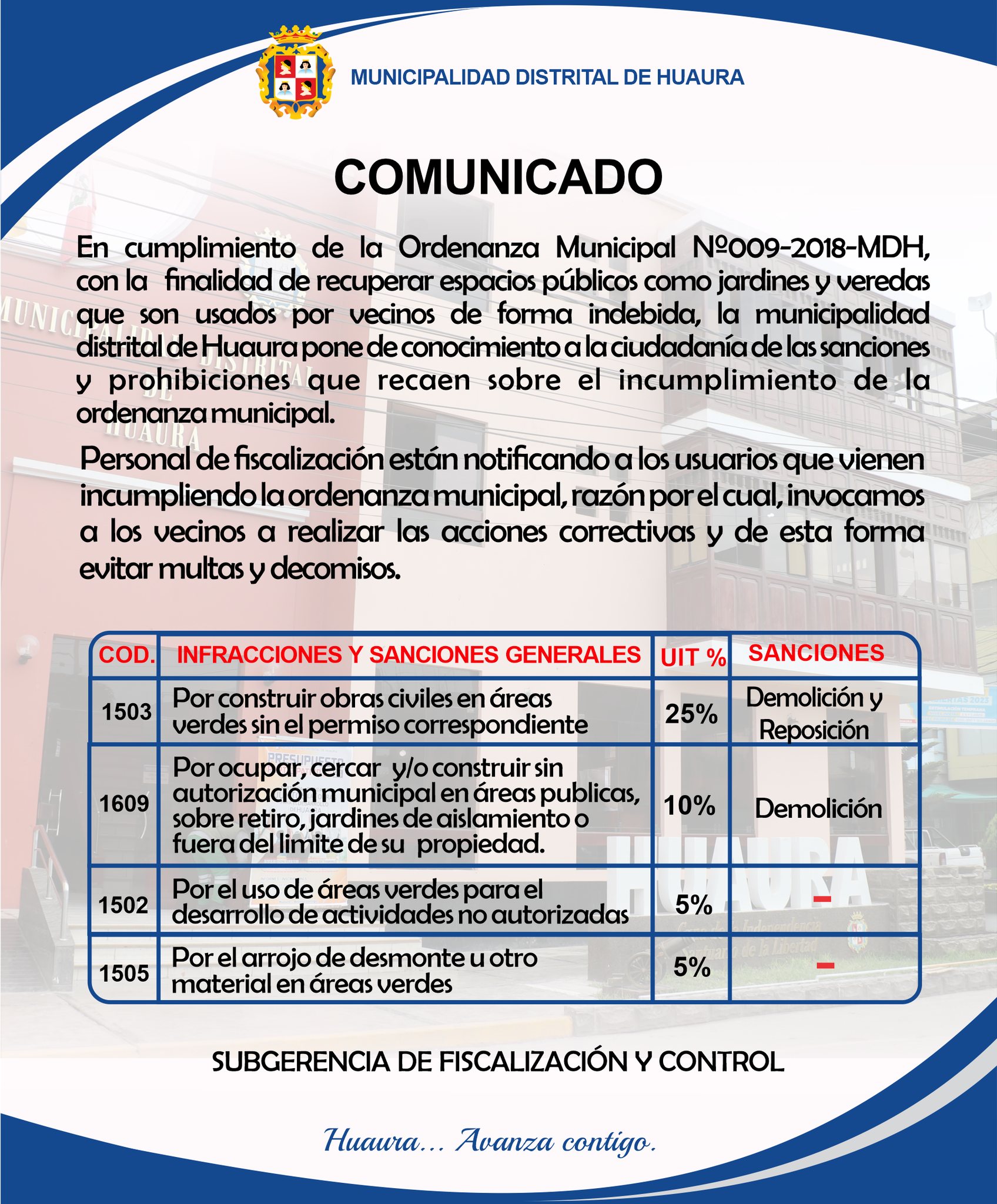 MUNICIPALIDAD DE HUAURA RECUPERARÁ ESPACIOS PÚBLICOS EN CUMPLIMIENTO A ORDENANZA MUNICIPAL.