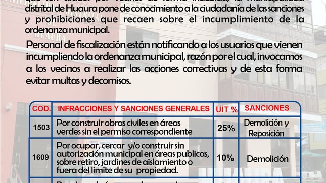 MUNICIPALIDAD DE HUAURA RECUPERARÁ ESPACIOS PÚBLICOS EN CUMPLIMIENTO A ORDENANZA MUNICIPAL.