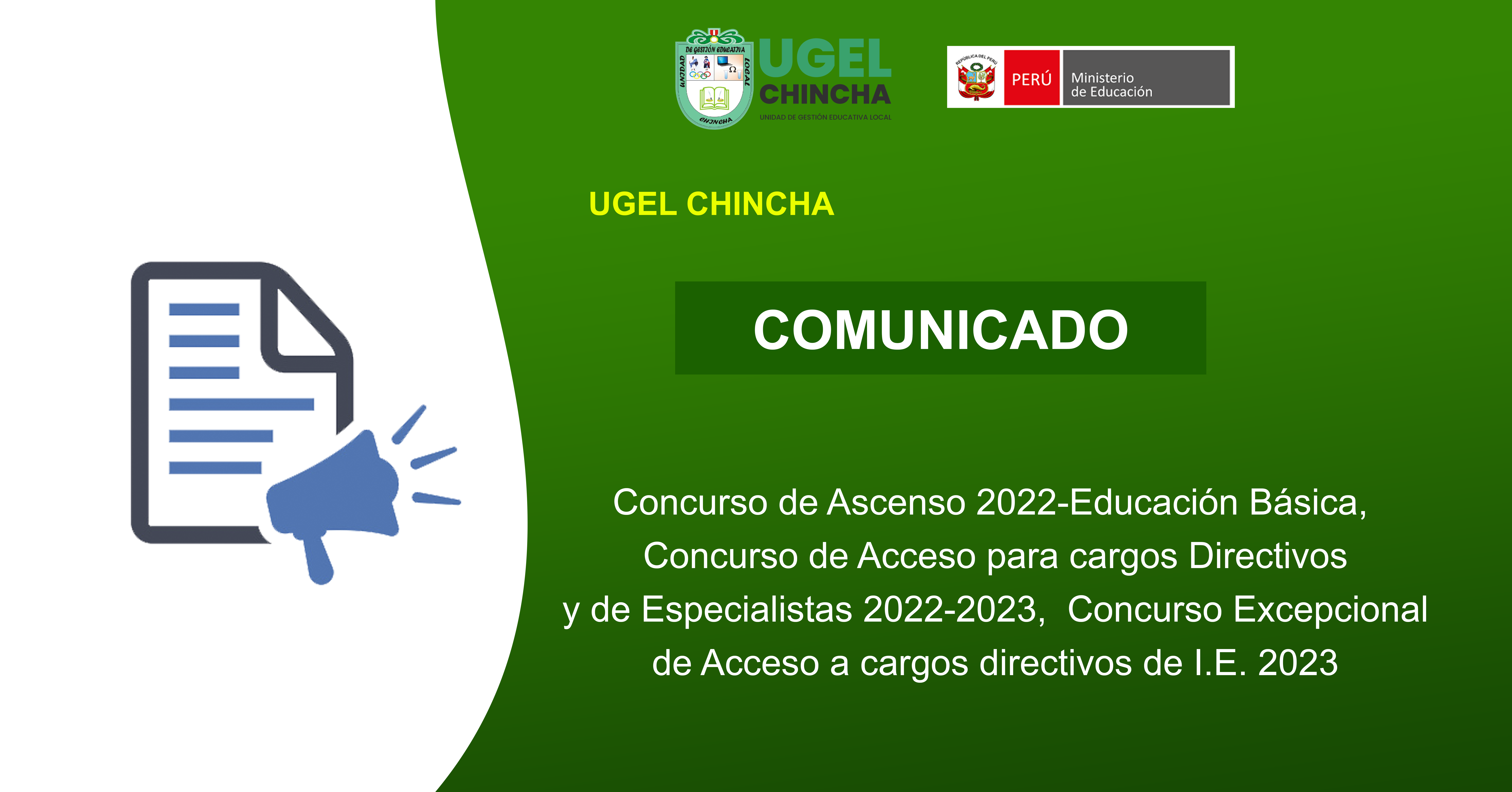 Concurso de Ascenso 2022-Educación Básica, Concurso de Acceso para cargos Directivos y de Especialistas 2022-2023, Concurso Excepcional de Acceso a cargos directivps de I.E. 2023