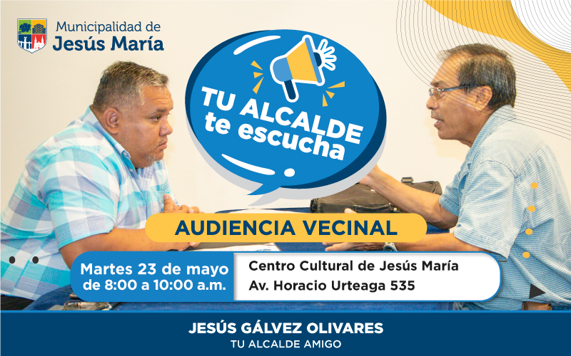 ☝️ Podrás expresar tus sugerencias y consultas al alcalde Jesús Gálvez Olivares, a fin de trabajar de manera coordinada por el desarrollo de nuestro distrito. En Jesús María ¡𝑻𝒖 𝒂𝒍𝒄𝒂𝒍𝒅𝒆 𝒕𝒆 𝒆𝒔𝒄𝒖𝒄𝒉𝒂! 🧏🏽‍♂️

