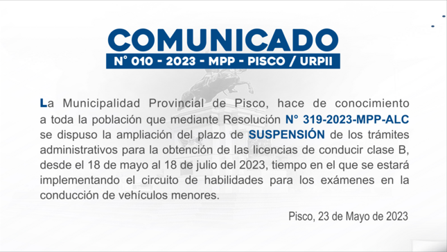 Municipio Amplía el Plazo de Suspensión de los Trámites de Licencias de Conducir Clase "B"