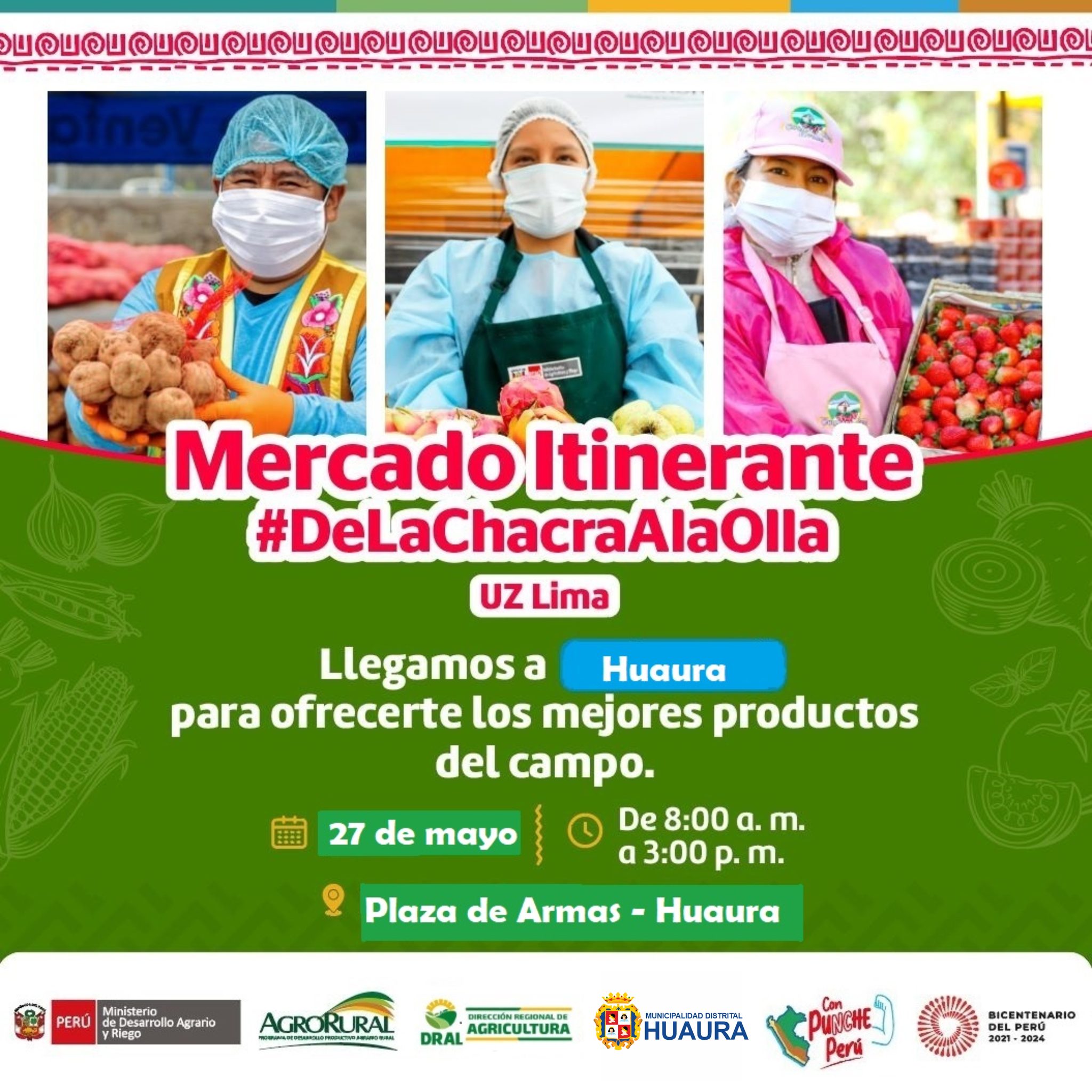 MERCADO ITINERANTE "DE LA CHACRA A LA OLLA" LLEGA AL DISTRITO DE HUAURA CON PRODUCTOS DE CALIDAD Y A PRECIOS MODICOS.