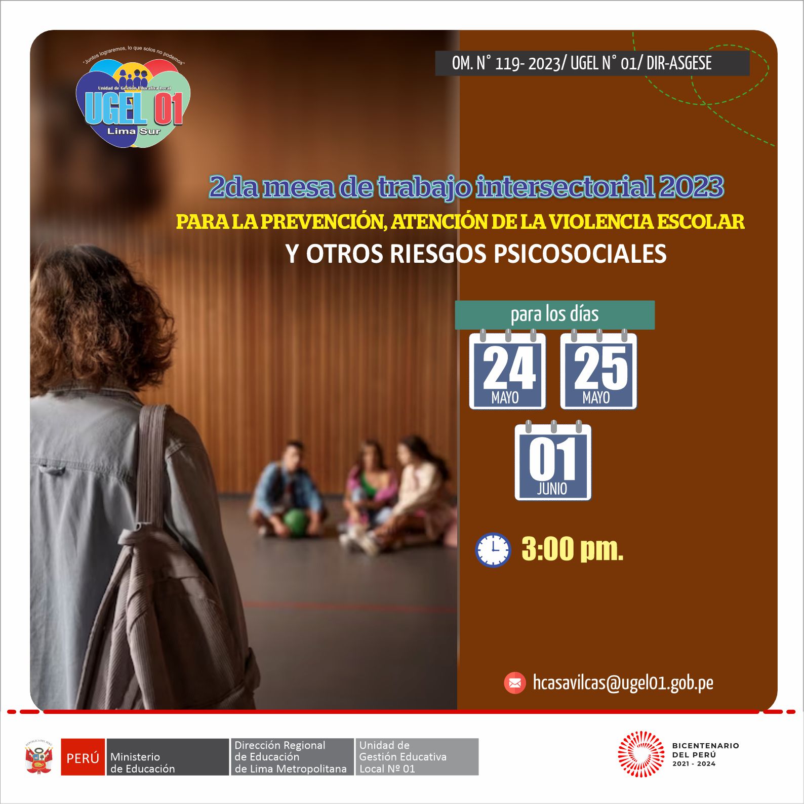 2da mesa de trabajo intersectorial 2023 para la prevención, atención de la violencia escolar y otros riesgos psicosociales