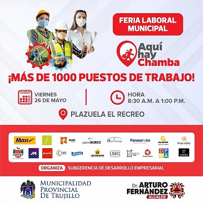 En I Feria Laboral Municipalidad “Aquí hay Chamba” habrá mil vacantes disponibles