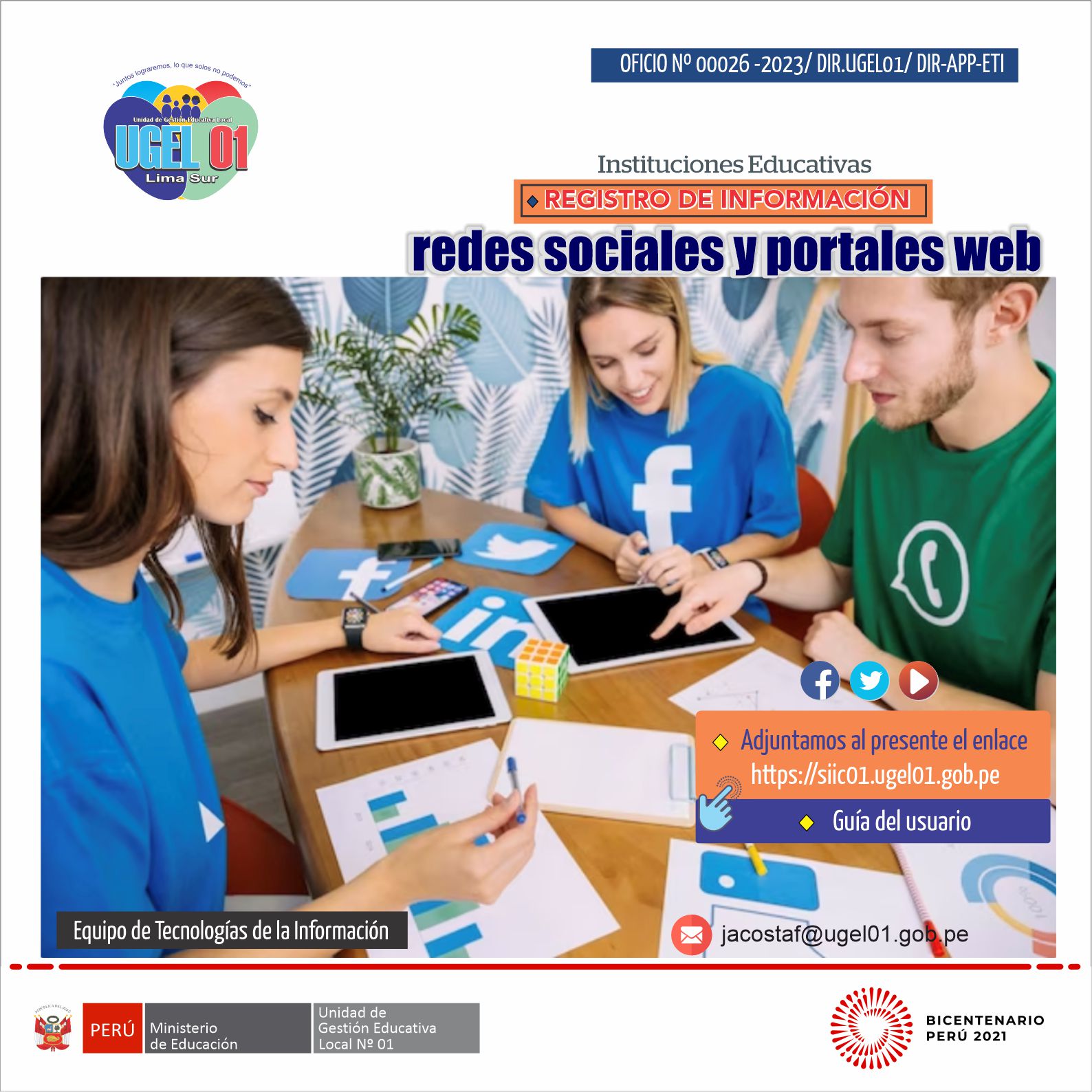 Registro de información de redes sociales y portales web que cuentan las instituciones educativas
