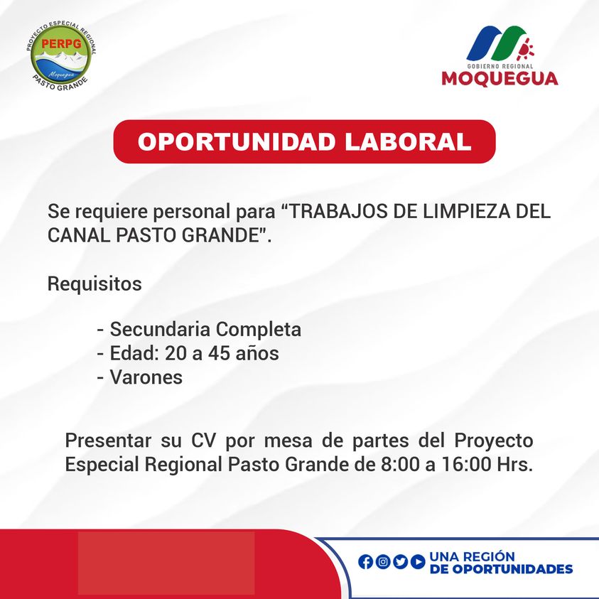 Oportunidad laboral: trabajos de limpieza del canal pasto grande