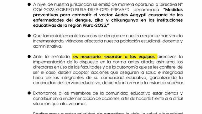 Con relación al incremento de casos de dengue en nuestra comunidad educativa se hace de conocimiento lo siguiente
