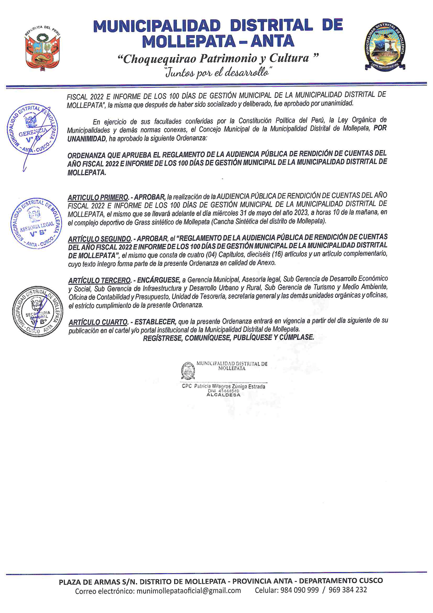 Imagen de la Ordenanza Municiapal N°004-MDM/A - Parte 2