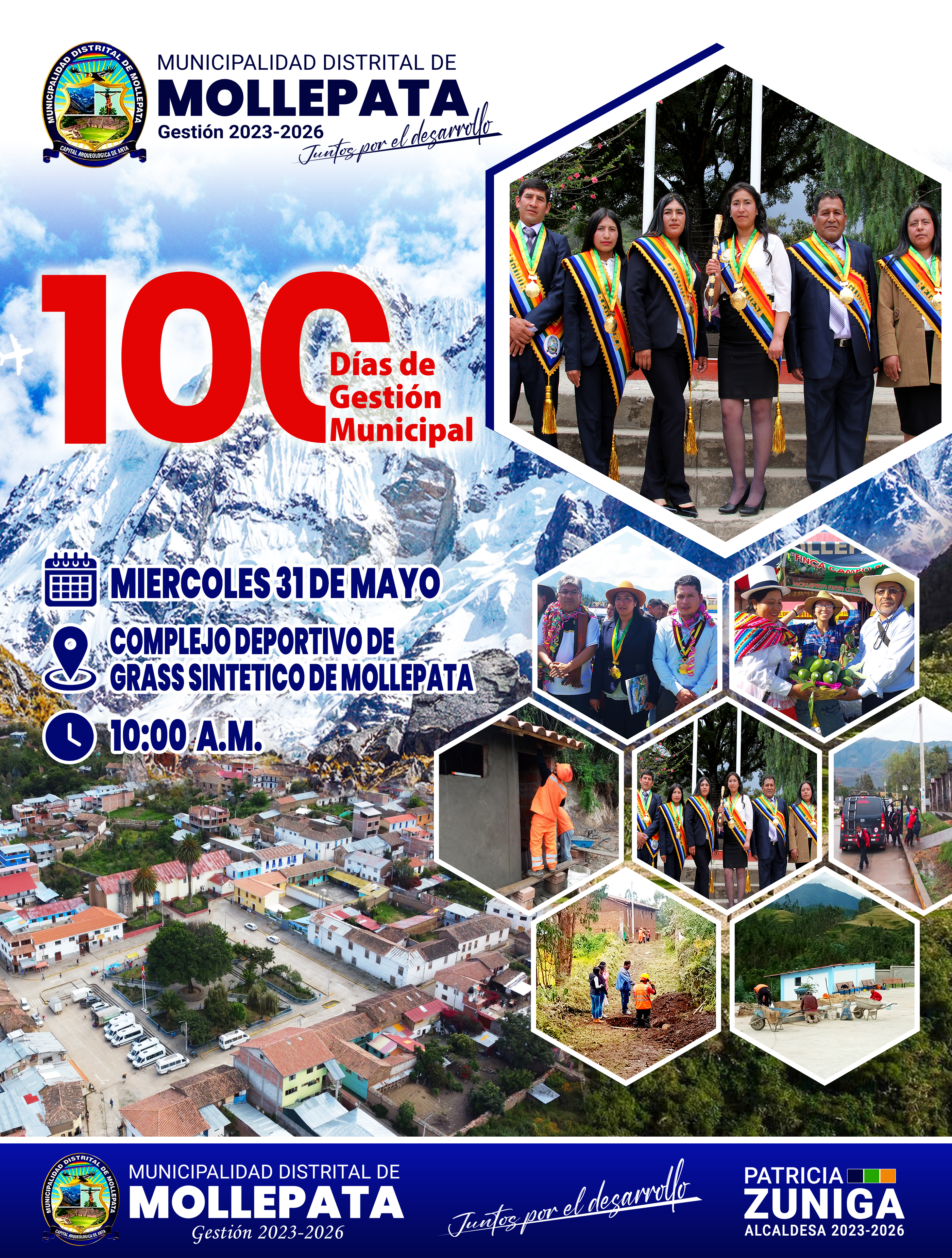 Afiche para la Convocatoria de la Audiencia Publica de Rendición de Cuentas del Año Fiscal 2022 e Informe de los 100 días de Gestión Municipal de la Municipalidad Distrital de Mollepata