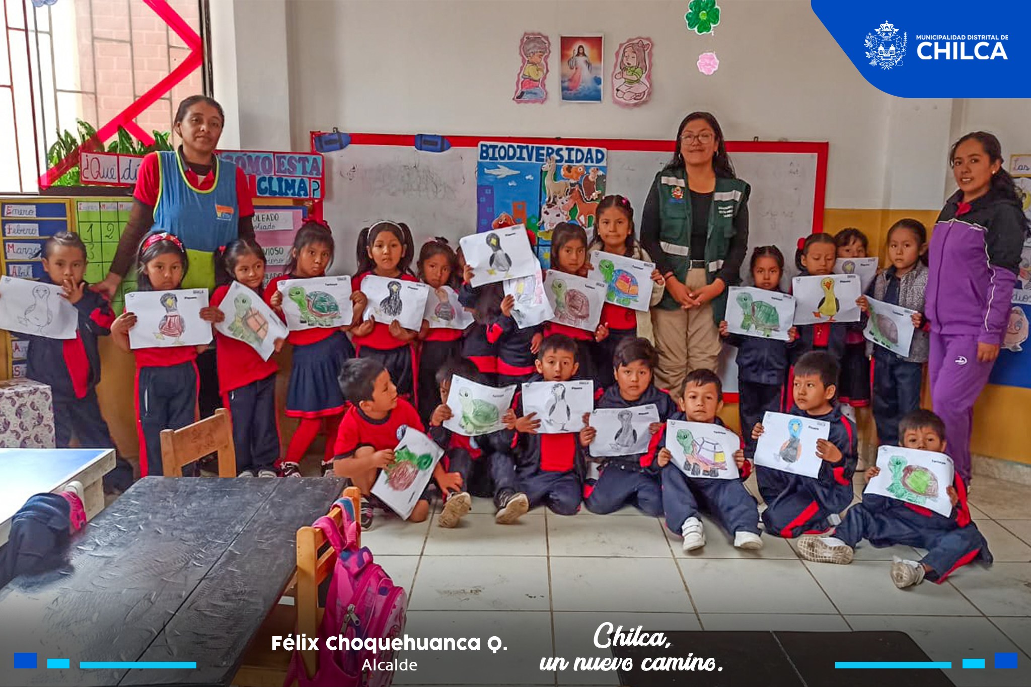 Talleres en diferentes colegios del Distrito de Chilca, con el tema “Biodiversidad”