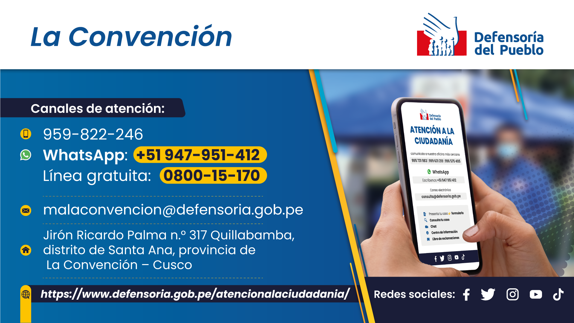 Datos de atención del Módulo Defensorial de La Convención