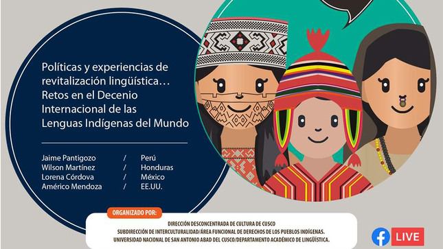 Banner Publicitario del Coloquio Internacional “Políticas y experiencias de revitalización lingüística…Retos en el Decenio Internacional de las Lenguas Indígenas del Mundo”