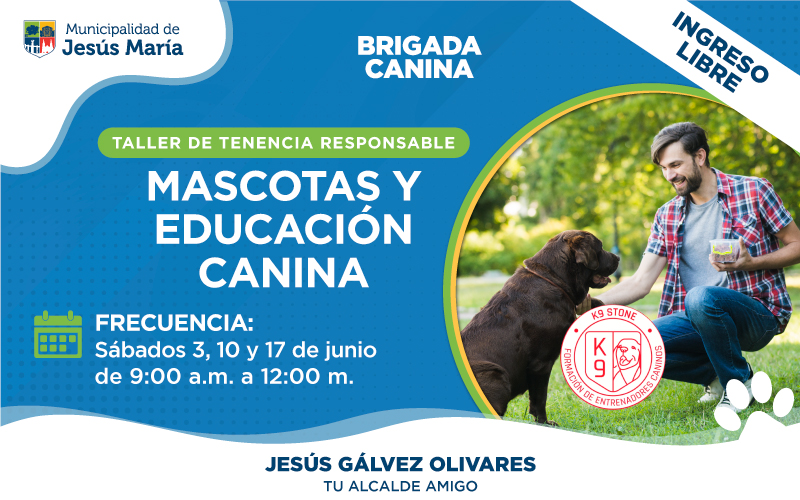La Municipalidad de Jesús María los invita al taller “Mascotas y educación canina”. ☝️ Aprenderás valiosas técnicas y consejos para criar a tu mascota de manera responsable y fomentar una convivencia armoniosa.