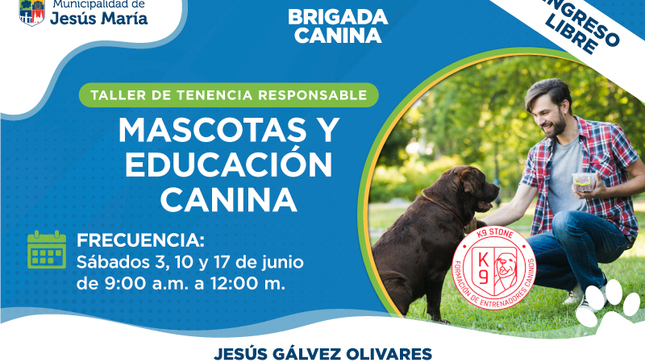 La Municipalidad de Jesús María los invita al taller “Mascotas y educación canina”. ☝️ Aprenderás valiosas técnicas y consejos para criar a tu mascota de manera responsable y fomentar una convivencia armoniosa.