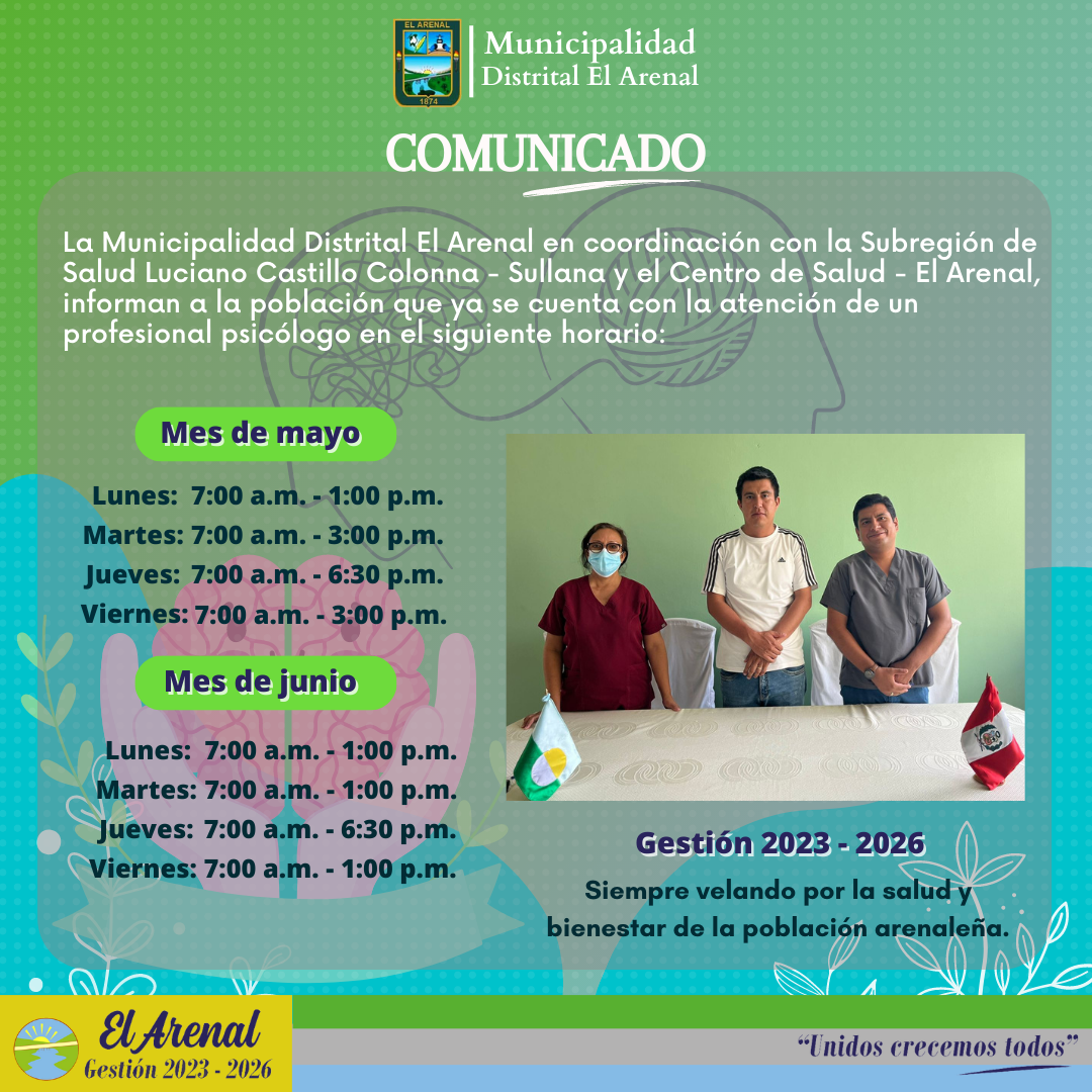 Foto del comunicado de la atención de un profesional psicólogo