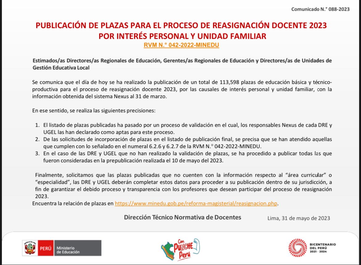 Reasignación docente 2023
