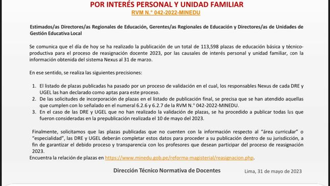 Reasignación docente 2023