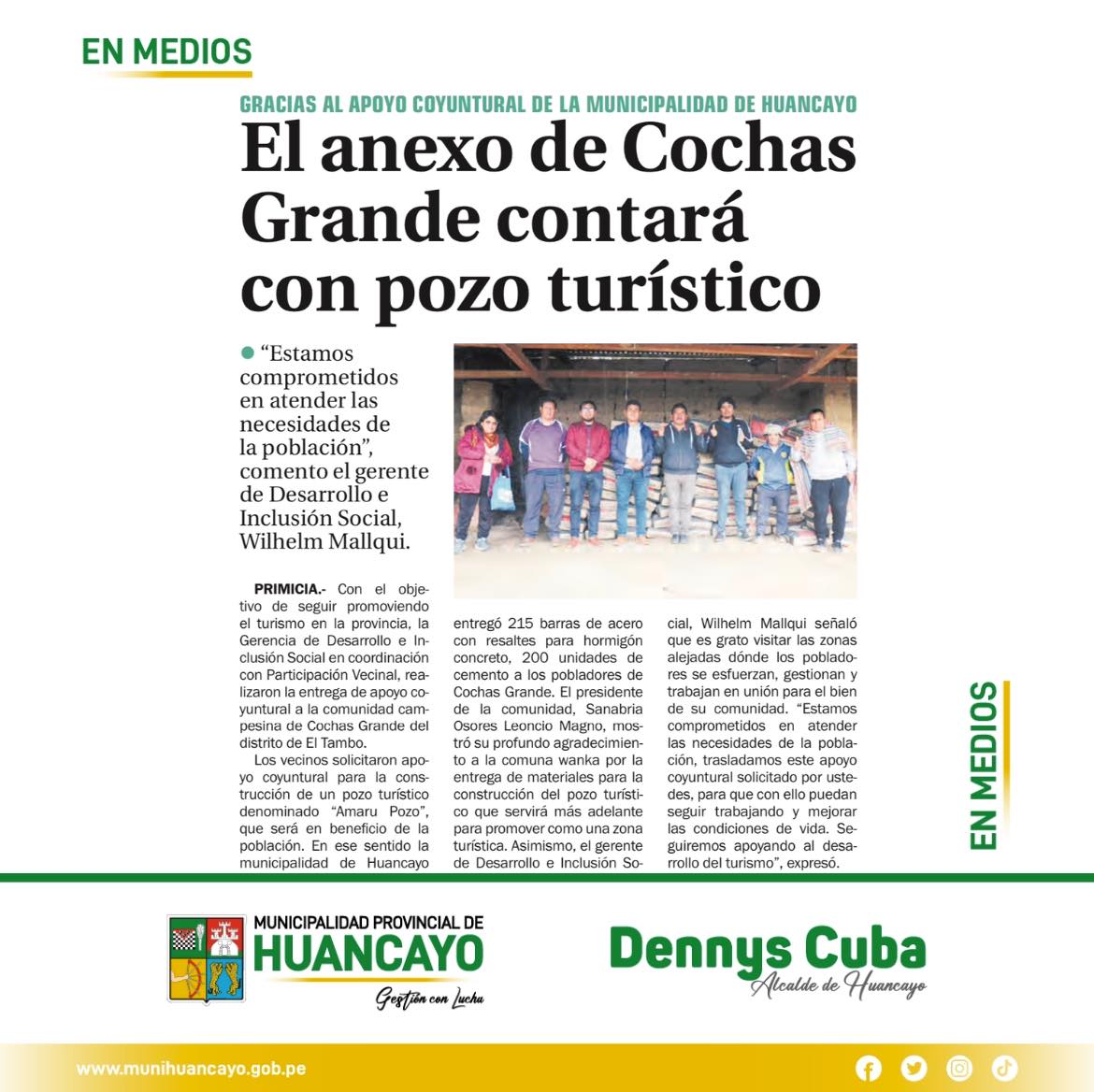 Gracias al apoyo coyuntural de la Municipalidad de Huancayo