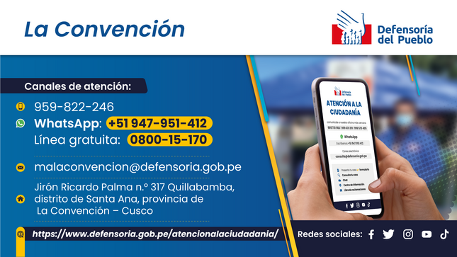 Claqueta con información de sede defensorial en La Convención