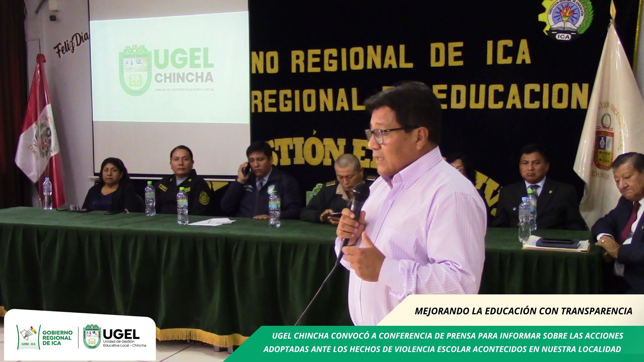 Conferencia de prensa, con la finalidad de informar sobre las acciones realizadas frente a la violencia escolar.