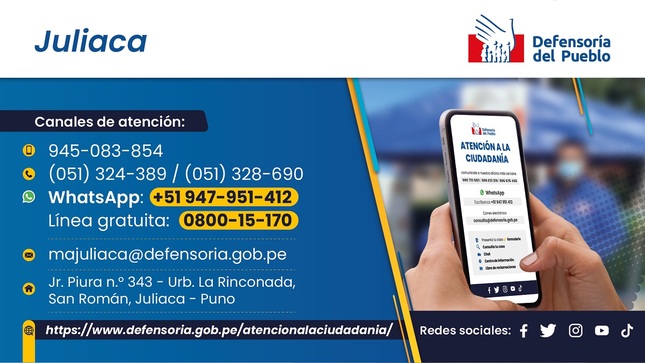 claqueta con información sobre módulo defensorial de Juliaca