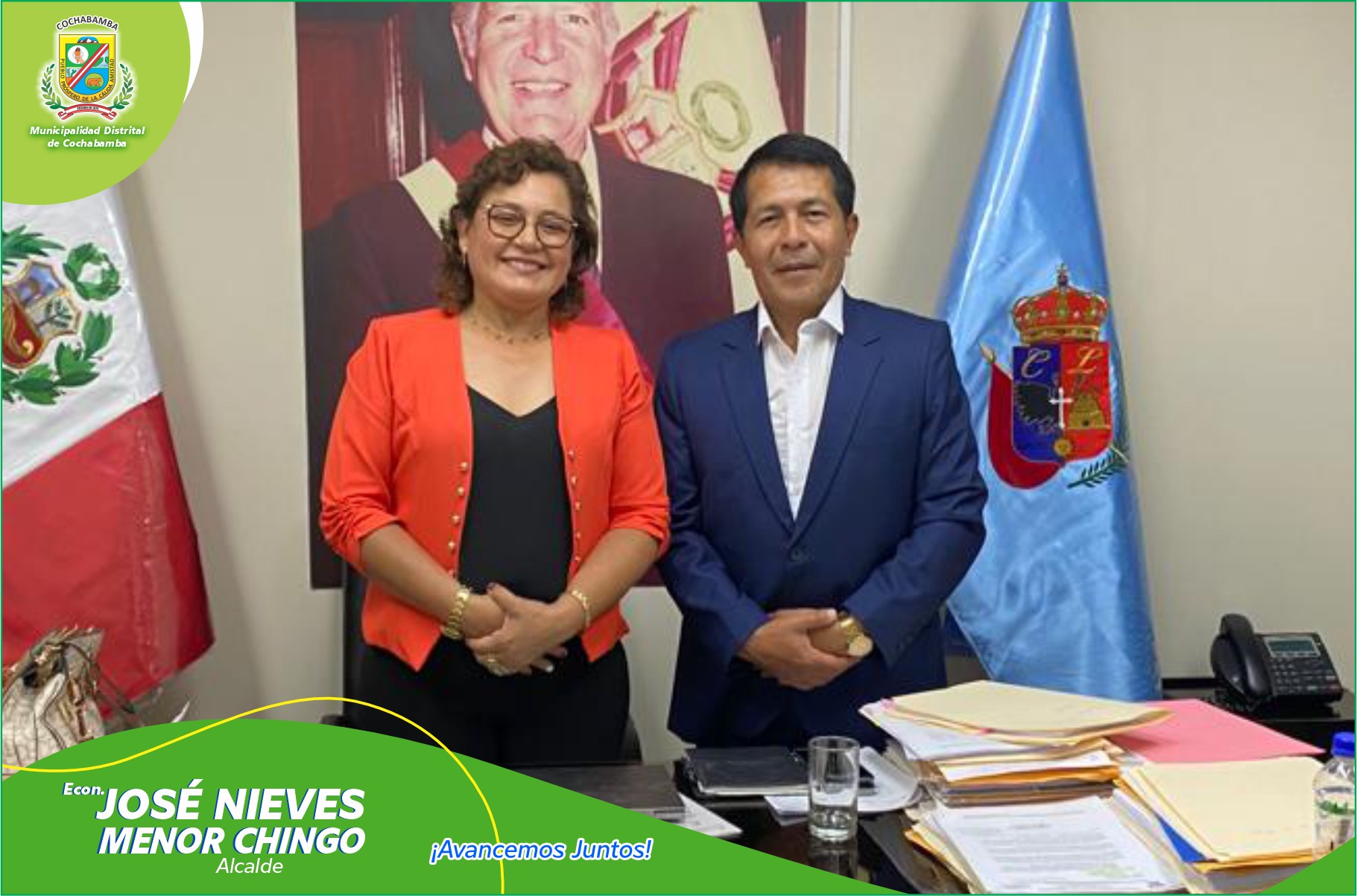 Archivo Fotográfico de la reunión del alcalde de Cochabamba, Econ. José Nieves Menor Chingo con la congresista de la República, Silvia Monteza Facho.