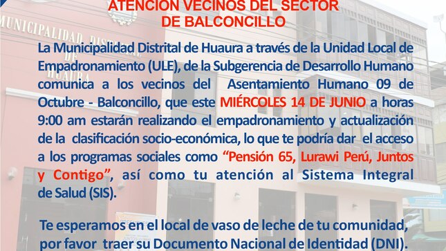 COMUNICADO: ATENCIÓN VECINOS DEL SECTOR DE BALCONCILLO