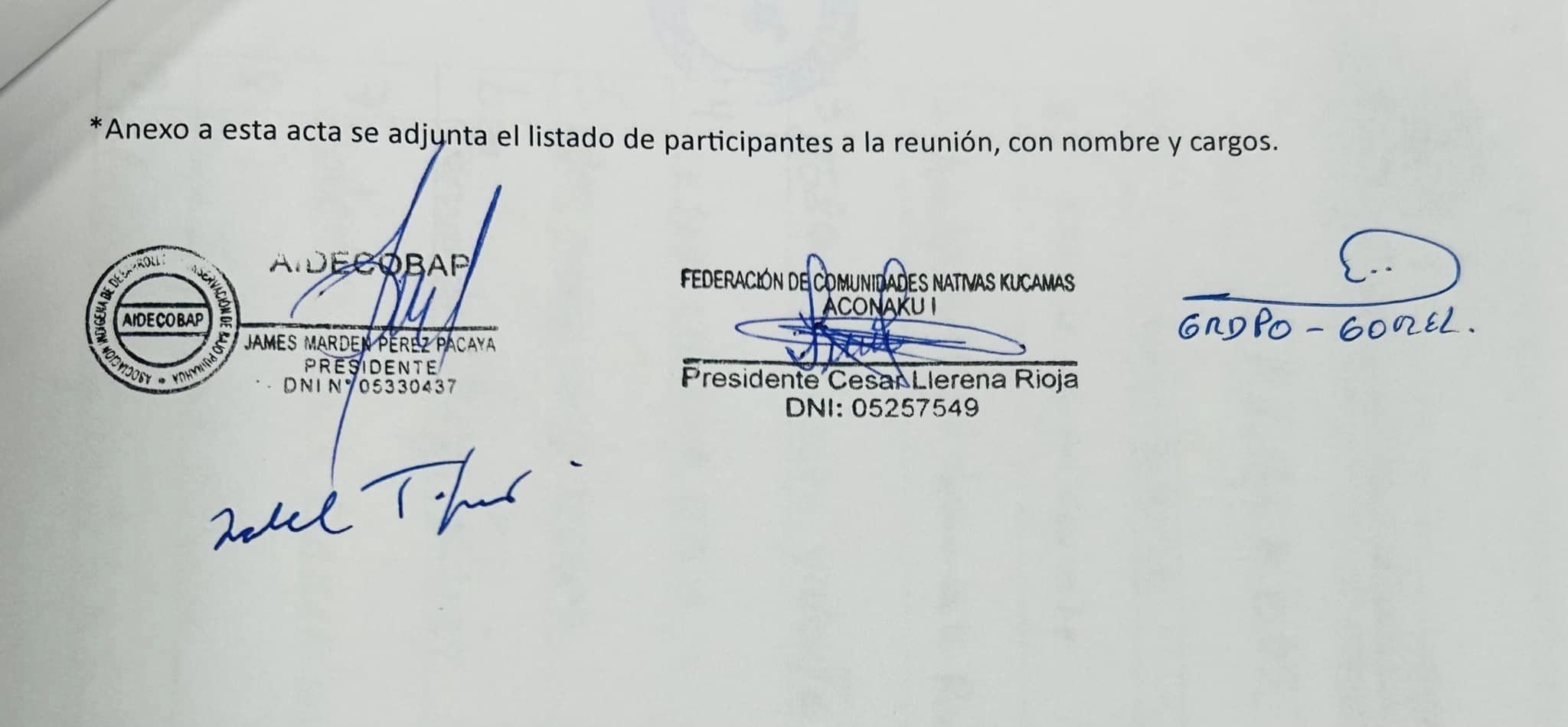 FIRMANDO ACUERDOS PARA SOLUCIONAR EL CONFLICTO EN EL PUINAHUA:
Con la Presencia de la Presidenta de PERU PETRO Isabel Tafur, Presidente de AIDECOBAP James PEREZ Pacaya, Carlos Eizaguirre Sub Secretario de Diálogo PCM, Abel Chiroque Defensor del Pueblo, Juan Moncada Director de Interculturalidad, Oscar Frías Especialista MINEM, Giordano Mendoza Alcalde del PUINAHUA.
Gestión de Diálogo y Servicio social!!!