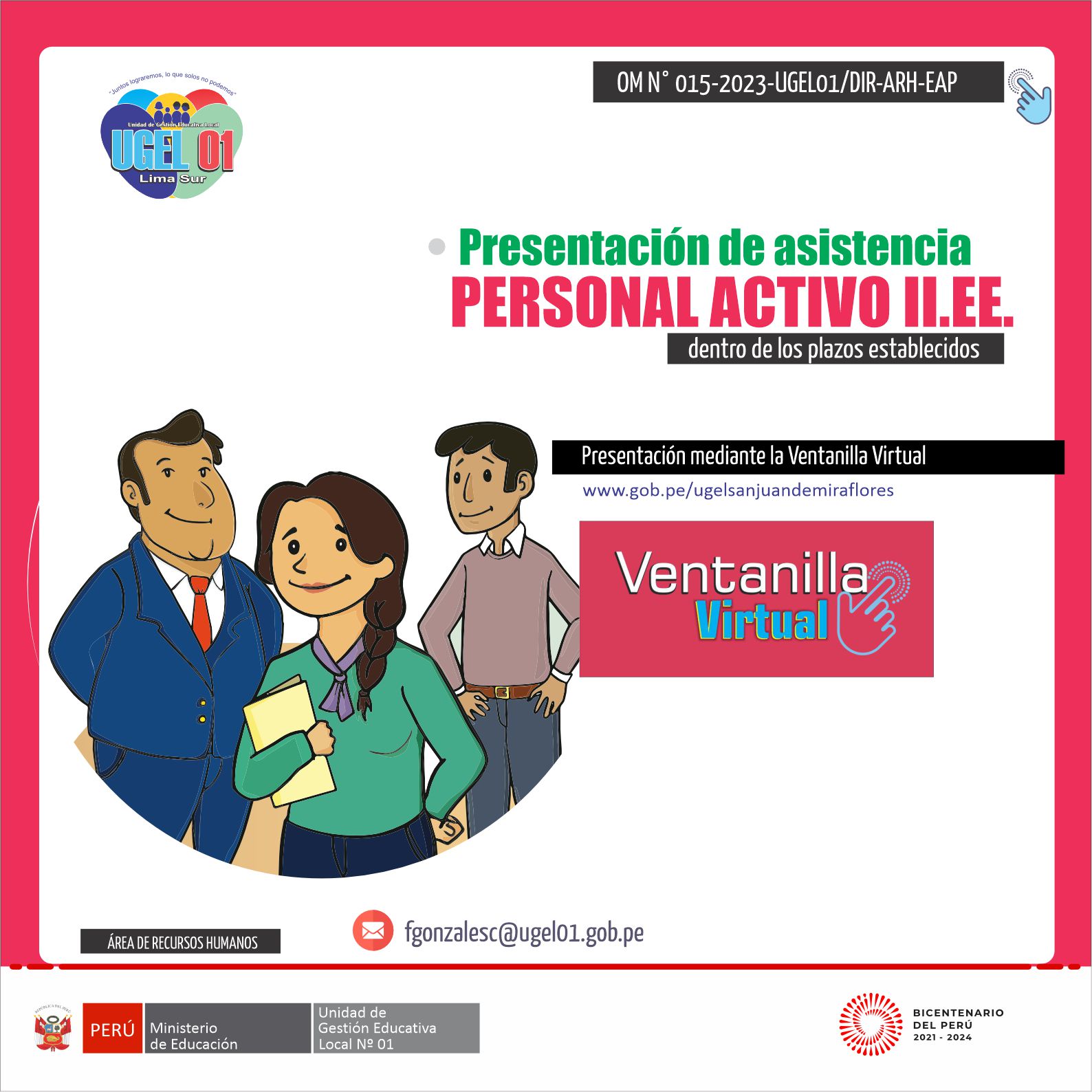 Presentación de asistencia personal activo II.EE. Dentro de los plazos establecidos