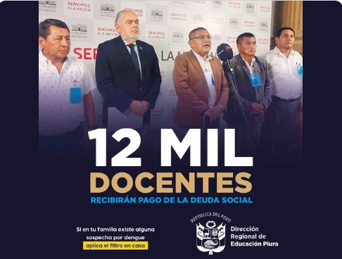 📚 #Educación | De acuerdo con el Decreto Supremo N° 113-2023-MEF del Ministerio de Economía y Finanzas (MEF) se destinó 1.200 millones de soles para el pago de la deuda social de los docentes de escuelas e institutos públicos a nivel nacional.
“Entre los conceptos que generan el Pago Deuda Social se encuentran la bonificación especial mensual por preparación de clases y evaluación, el desempeño en el cargo y la preparación de documentos de gestión, la asignación por años de servicios y los subsidios por luto y gastos de sepelio”, explicó el director regional de Educación, Martín G. Olivares Chanduví.
En Piura serán 12 mil profesores que recibirán el pago del 30% y 35% de preparación de clases, de los cuales 9 mil corresponden a Educación Básica Regular y 3 mil a instituciones superiores de la región, quienes hicieron juicio para que el Gobierno Central les reconozca este pago.
Los pagos que recibirán los docentes están entre 10 mil y 30 mil soles de acuerdo con la deuda social de cada uno. Asimismo, se incluirá el pago de la Compensación de Tiempo de Servicio (CTS) para los profesores y el pago del bono de 500 soles para los administrativos.
✅#LuchoNeyra
✅#EducaciónInclusiva
✅#MartínOlivares