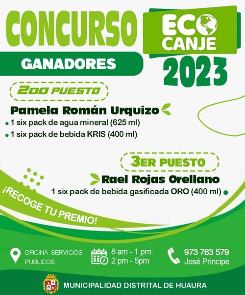 RELACIÓN DE PARTICIPANTES DE "ECOCANJE 2023" QUE AÚN NO RECOGEN SU PREMIO.