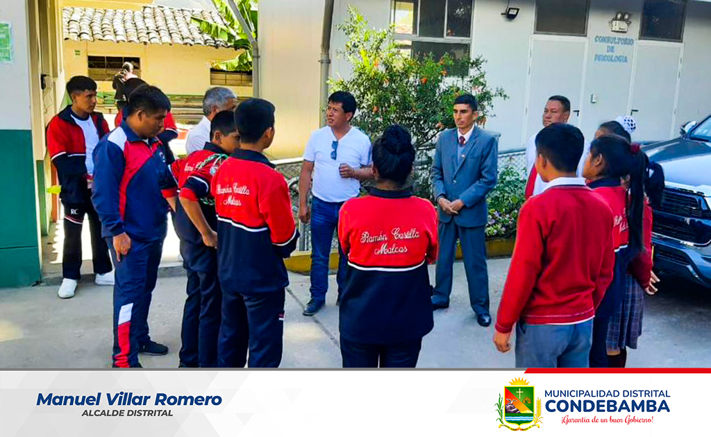 El alcalde del distrito de Condebamba Manuel Villar Romero, realizó una visita de trabajo a la Institución Educativa Mariscal Ramón Castilla de Malcas, donde escuchó las inquietudes de los estudiantes a fin de trabajar de forma conjunta. Asimismo, durante esta visita se entregó balones de fútbol y vóley para que sean usados en la practicas deportivas.