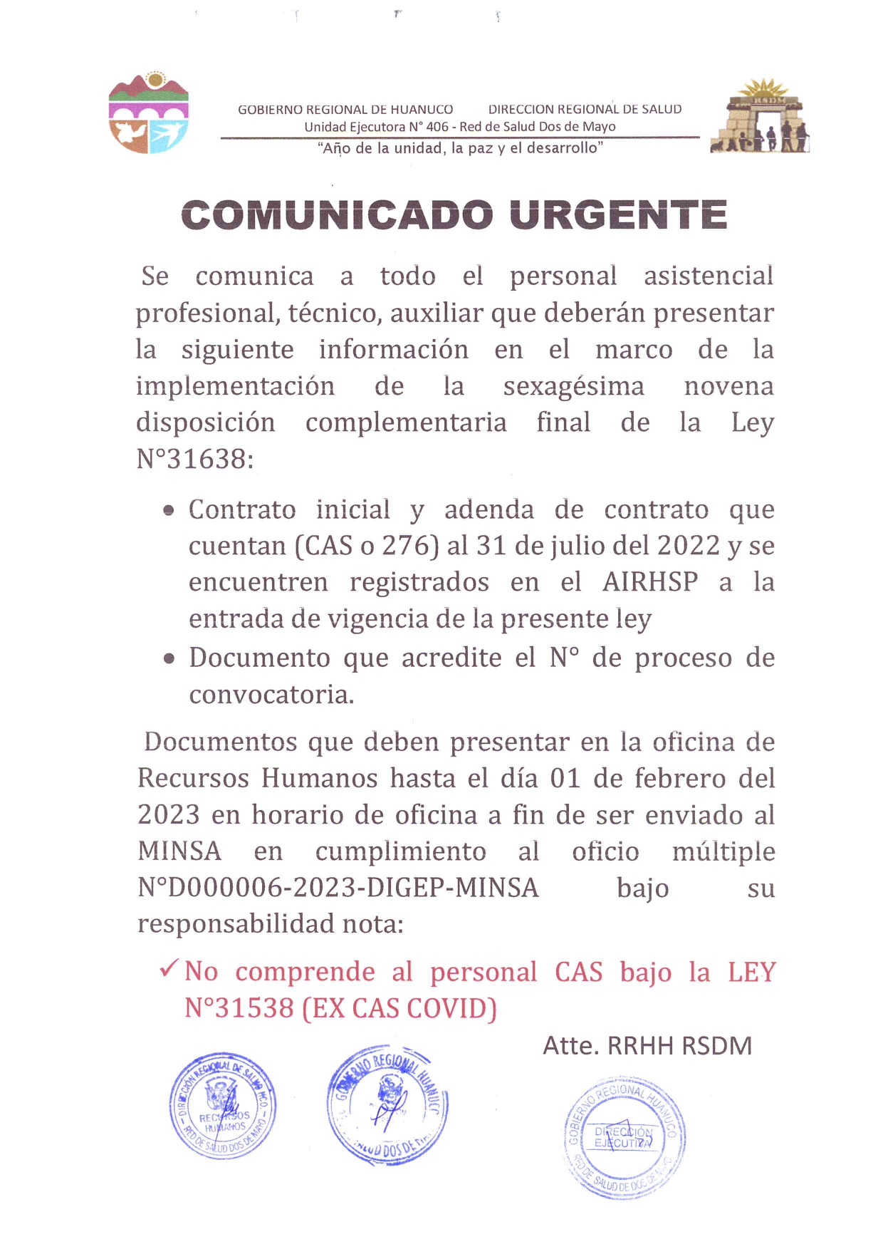 COMUNICADO URGENTE